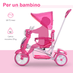 HOMCOM-Triciclo-per-Bambini-da-18-72-Mesi-con-Suoni-e-Luci-Triciclo-con-Maniglione-e-Tettuccio-Rimovibile-a-Forma-di-Moto-Rosa