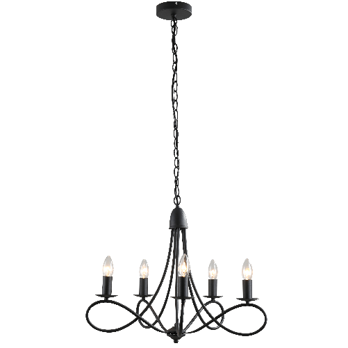 HOMCOM-Lampadario-a-Soffitto-Stile-Rustico-Acciaio-Intrecciato-Nero-con-5-Candelieri-Regolabili-e-Pieghevoli-Ф58-x-45cm