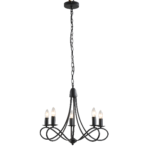 HOMCOM-Lampadario-a-Soffitto-Stile-Rustico-Acciaio-Intrecciato-Nero-con-5-Candelieri-Regolabili-e-Pieghevoli-Ф58-x-45cm