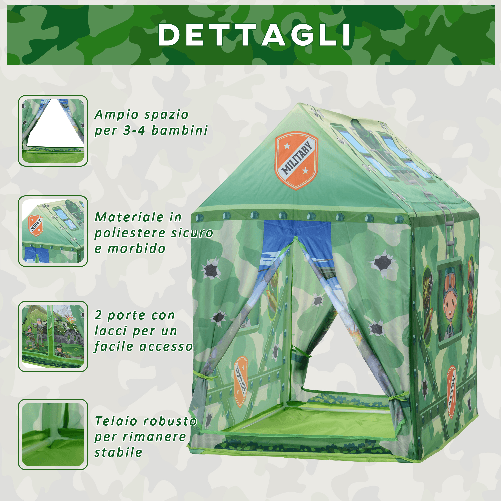 HOMCOM-Ampia-Tenda-Gioco-Mimetica-per-Bambini-3--Anni-Ospita-3-4-Bambini--93x69x103cm-