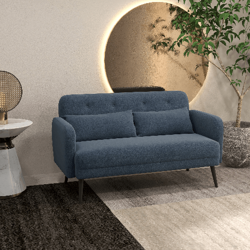 HOMCOM-Divano-2-Posti-con-Rivestimento-in-Tessuto-e-2-Cuscini-135x74x82cm-Blu-Scuro