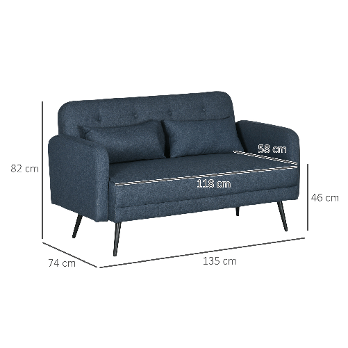 HOMCOM-Divano-2-Posti-con-Rivestimento-in-Tessuto-e-2-Cuscini-135x74x82cm-Blu-Scuro