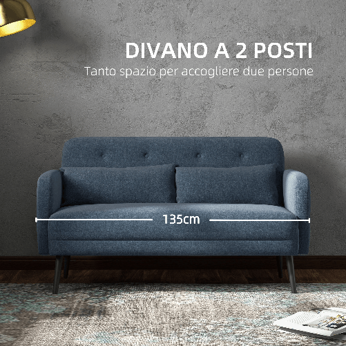 HOMCOM-Divano-2-Posti-con-Rivestimento-in-Tessuto-e-2-Cuscini-135x74x82cm-Blu-Scuro