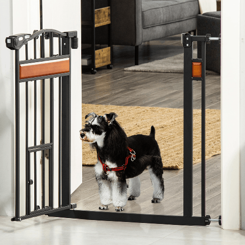 PawHut-Cancellino-per-Cani-con-Fissaggio-a-Pressione-Estensibile-da-74-80cm-con-Chiusura-Automatica-Nero