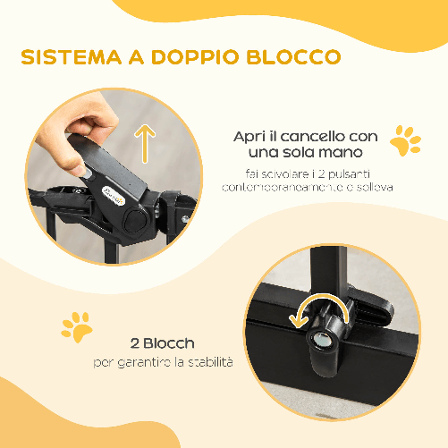 PawHut-Cancellino-per-Cani-con-Fissaggio-a-Pressione-Estensibile-da-74-80cm-con-Chiusura-Automatica-Nero