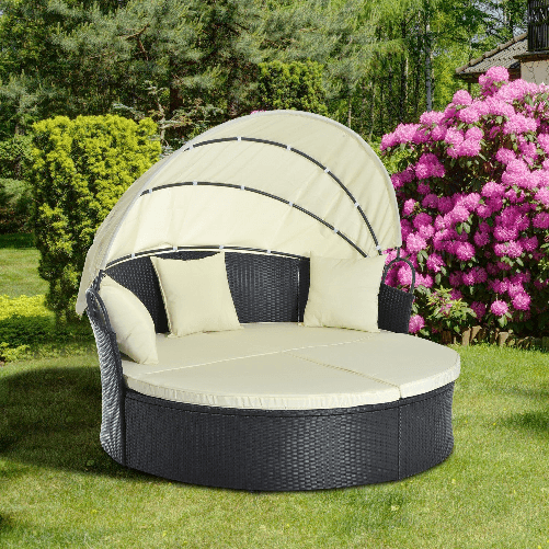 Outsunny-Set-di-Mobili-da-Giardino-in-Rattan-Tenda-Parasole-1-Lettino-1-Poggiapiedi-3-Cuscini-Quadrati-e-4-Cuscini-Poliestere-180g-m²-Crema-Nero-Max-180Kg-171x180x78cm