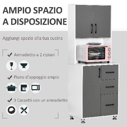 HOMCOM-Credenza-Alta-da-Cucina-con-Design-Moderno-Madia-Mobile-Buffet-in-Legno-Bianco-e-Grigio-60x40x160cm