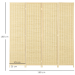 HOMCOM-Paravento-da-Interno-a-4-Ante-Pieghevole-Altezza-180cm-Legno-e-Bambu-Stile-Boho-Colore-Naturale