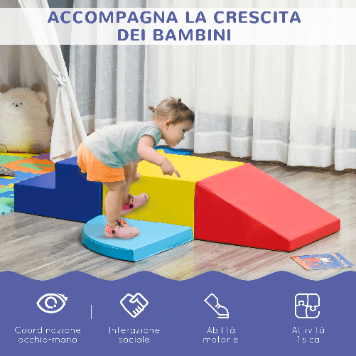 HOMCOM-Set-Costruzioni-Morbide-da-4-Pezzi-Gioco-Educativo-per-Bambini-Eta-1-3-Anni-per-Casa-e-Scuola---Multicolore