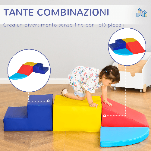HOMCOM-Set-Costruzioni-Morbide-da-4-Pezzi-Gioco-Educativo-per-Bambini-Eta-1-3-Anni-per-Casa-e-Scuola---Multicolore