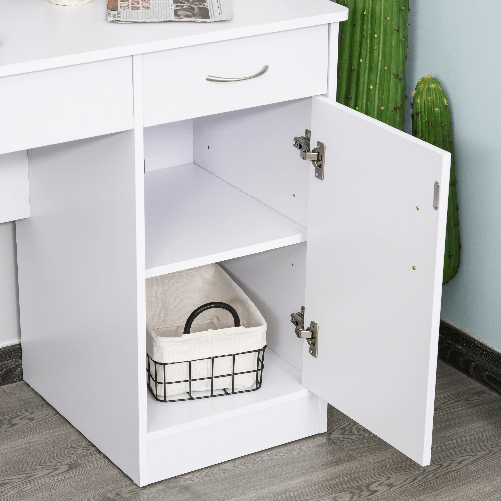HOMCOM-Scrivania-Moderna-per-PC-e-Computer-con-2-Cassetti-e-1-Armadietto-Scrivania-con-Libreria-Salvaspazio-per-Ufficio-o-Camera-in-Legno-Bianco