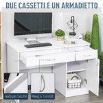 HOMCOM-Scrivania-Moderna-per-PC-e-Computer-con-2-Cassetti-e-1-Armadietto-Scrivania-con-Libreria-Salvaspazio-per-Ufficio-o-Camera-in-Legno-Bianco
