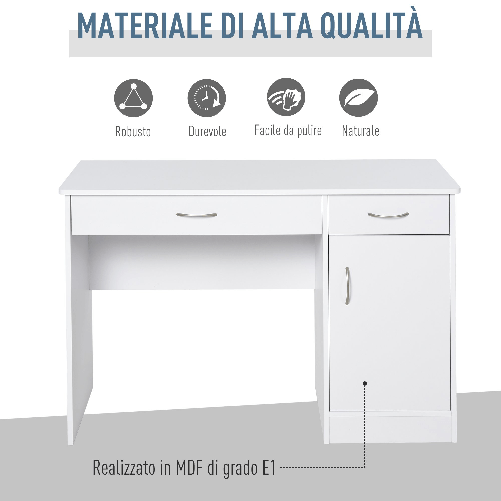 HOMCOM-Scrivania-Moderna-per-PC-e-Computer-con-2-Cassetti-e-1-Armadietto-Scrivania-con-Libreria-Salvaspazio-per-Ufficio-o-Camera-in-Legno-Bianco