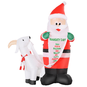 HOMCOM Babbo Natale Gonfiabile con Capretta, Luci LED Integrate, Decorazione Natalizia da Esterno, 135x85x180cm- Multicolore