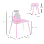 HOMCOM---Set-Specchiera-Giocattolo-con-Sgabello-per-Bambine-in-Legno-Rosa