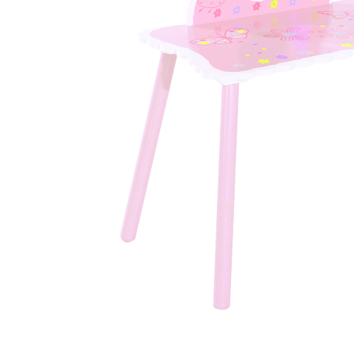 HOMCOM---Set-Specchiera-Giocattolo-con-Sgabello-per-Bambine-in-Legno-Rosa