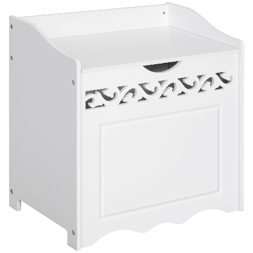 HOMCOM-Mobiletto-in-Legno-Portabiancheria-Bianco-con-Decoro-Intagliato-55-x-34-x-58-cm