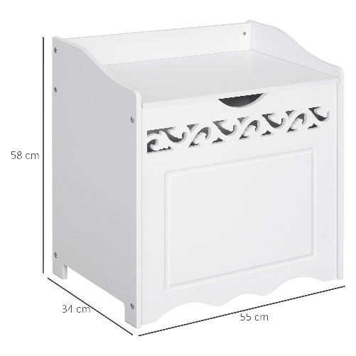 HOMCOM-Mobiletto-in-Legno-Portabiancheria-Bianco-con-Decoro-Intagliato-55-x-34-x-58-cm