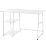 HOMCOM-Scrivania-con-2-Ripiani-Laterali-in-Legno-e-Acciaio-Bianco