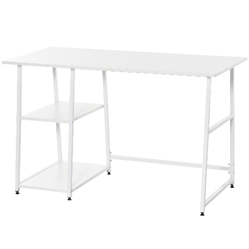 HOMCOM-Scrivania-con-2-Ripiani-Laterali-in-Legno-e-Acciaio-Bianco