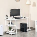HOMCOM-Scrivania-con-2-Ripiani-Laterali-in-Legno-e-Acciaio-Bianco
