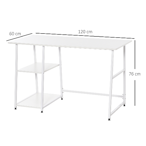 HOMCOM-Scrivania-con-2-Ripiani-Laterali-in-Legno-e-Acciaio-Bianco