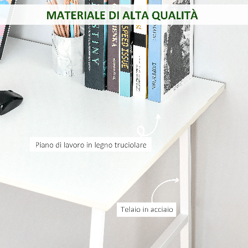 HOMCOM-Scrivania-con-2-Ripiani-Laterali-in-Legno-e-Acciaio-Bianco