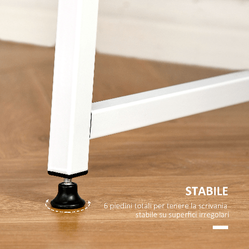 HOMCOM-Scrivania-con-2-Ripiani-Laterali-in-Legno-e-Acciaio-Bianco