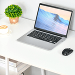 HOMCOM-Scrivania-con-2-Ripiani-Laterali-in-Legno-e-Acciaio-Bianco