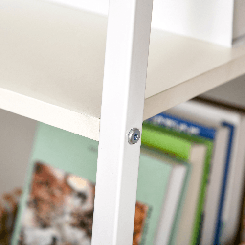 HOMCOM-Scrivania-con-2-Ripiani-Laterali-in-Legno-e-Acciaio-Bianco