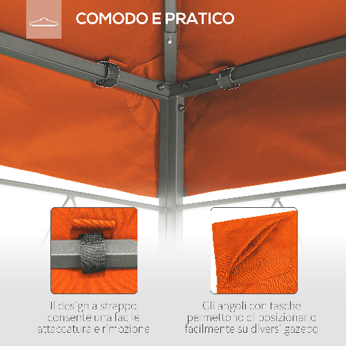 Outsunny-Tetto-di-Ricambio-per-Gazebo-3x3m-in-Poliestere-Impermeabile-Anti-UV-Arancione