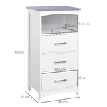 kleankin-Mobiletto-Bagno-con-Scaffale-Aperto-e-3-Cassetti-in-MDF-40x33x80cm-Bianco