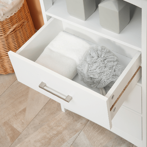 kleankin-Mobiletto-Bagno-con-Scaffale-Aperto-e-3-Cassetti-in-MDF-40x33x80cm-Bianco