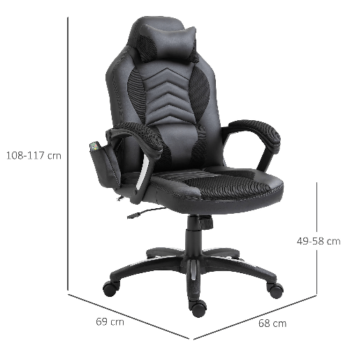 HOMCOM-Sedia-Poltrona-da-Ufficio-Massaggiante-e-Riscaldante-Design-Ergonomico-Reclinabile-Ecopelle-68L×69P×-108-117-Acm-Nera