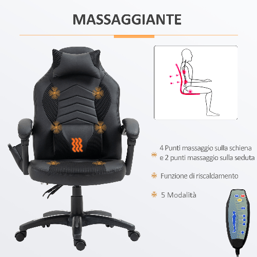 HOMCOM-Sedia-Poltrona-da-Ufficio-Massaggiante-e-Riscaldante-Design-Ergonomico-Reclinabile-Ecopelle-68L×69P×-108-117-Acm-Nera