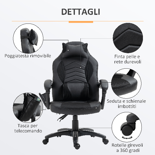 HOMCOM-Sedia-Poltrona-da-Ufficio-Massaggiante-e-Riscaldante-Design-Ergonomico-Reclinabile-Ecopelle-68L×69P×-108-117-Acm-Nera