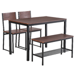 HOMCOM-Set-Tavolo-da-Pranzo-con-2-Sedie-Stile-Industriale-e-Panca-2-Posti-in-Legno-e-Metallo-per-Soggiorno-e-Cucina-Nero-e-Marrone