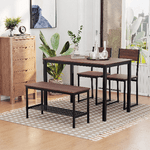 HOMCOM-Set-Tavolo-da-Pranzo-con-2-Sedie-Stile-Industriale-e-Panca-2-Posti-in-Legno-e-Metallo-per-Soggiorno-e-Cucina-Nero-e-Marrone