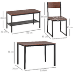 HOMCOM-Set-Tavolo-da-Pranzo-con-2-Sedie-Stile-Industriale-e-Panca-2-Posti-in-Legno-e-Metallo-per-Soggiorno-e-Cucina-Nero-e-Marrone