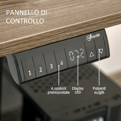 Vinsetto-Scrivania-Sollevabile-a-4-Altezze-regolazione-Elettrica-Struttura-in-Metallo-e-Legno---Teak-Nero