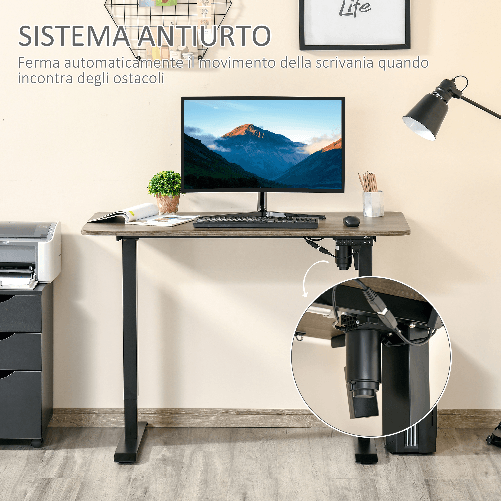 Vinsetto-Scrivania-Sollevabile-a-4-Altezze-regolazione-Elettrica-Struttura-in-Metallo-e-Legno---Teak-Nero