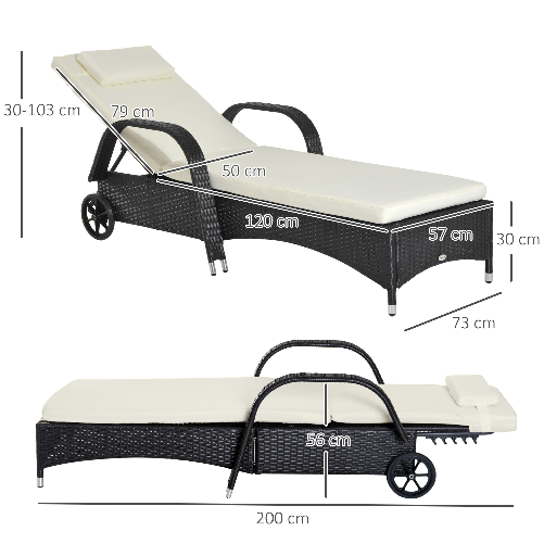 Outsunny-Lettino-Sedia-a-Sdraio-Prendisole-da-Giardino-in-Rattan-Altezza-Regolabile-con-Ruote