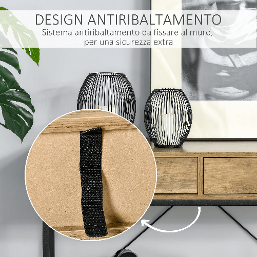 HOMCOM-Tavolo-Consolle-da-Ingresso-Vintage-in-Metallo-e-Legno-Tavolino-da-Salotto-e-Soggiorno---Marrone