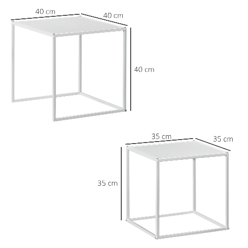 HOMCOM-Set-2-Tavolini-da-Caffe-Impilabili-Quadrati-in-Acciaio-Bianco