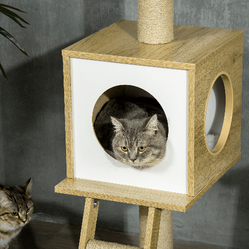 PawHut-Albero-per-Gatti-in-Truciolato-ad-Altezza-Regolabile-con-Tiragraffi-Casetta-Amaca-e-Pallina-40x40x225-285-cm