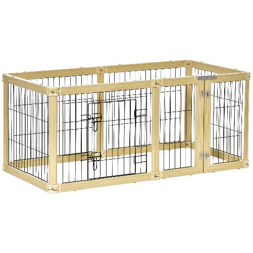 PawHut-Box-per-Cani-Recinto-per-Animali-6-Pannelli-con-Porta-e-Doppi-Fermi-70x62cm