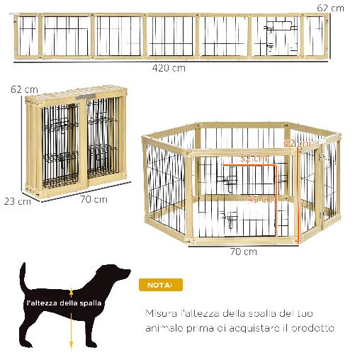 PawHut-Box-per-Cani-Recinto-per-Animali-6-Pannelli-con-Porta-e-Doppi-Fermi-70x62cm