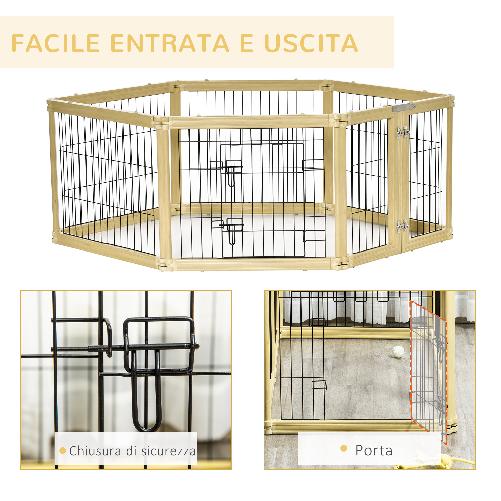 PawHut-Box-per-Cani-Recinto-per-Animali-6-Pannelli-con-Porta-e-Doppi-Fermi-70x62cm