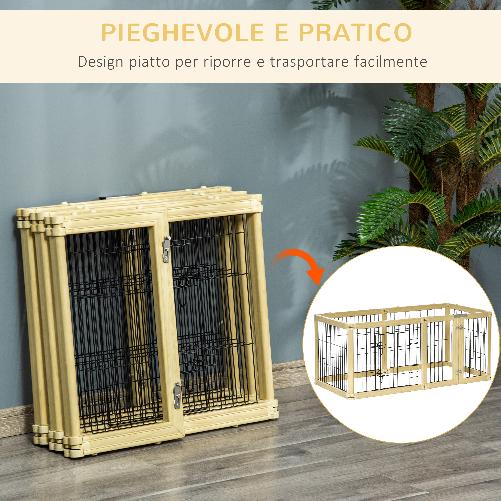 PawHut-Box-per-Cani-Recinto-per-Animali-6-Pannelli-con-Porta-e-Doppi-Fermi-70x62cm