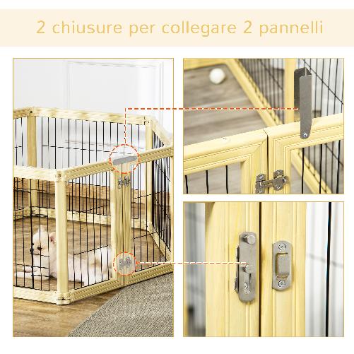 PawHut-Box-per-Cani-Recinto-per-Animali-6-Pannelli-con-Porta-e-Doppi-Fermi-70x62cm